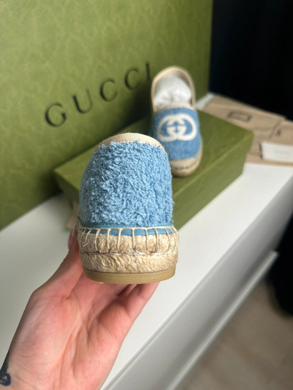 Gucci Espadrilles Tissu Éponge Bleu Logo GG T.38 — Neuves
