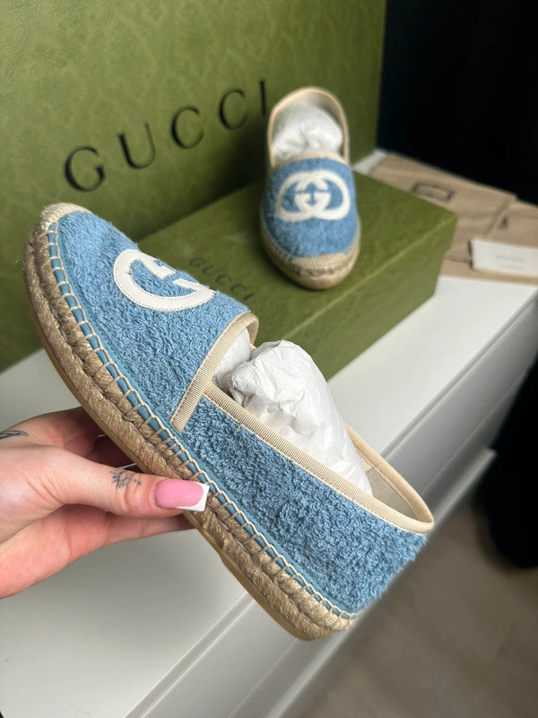 Gucci Espadrilles Tissu Éponge Bleu Logo GG T.38 — Neuves