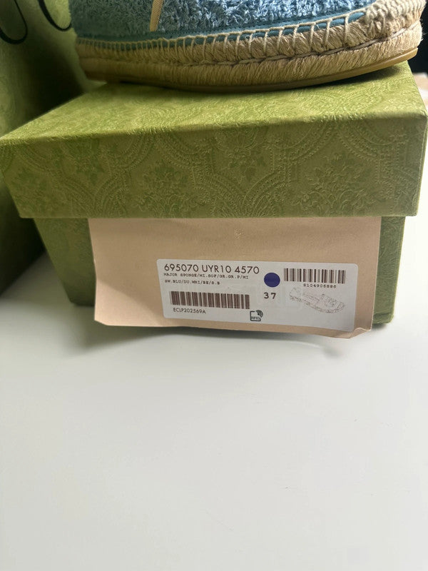Gucci Espadrilles Tissu Éponge Bleu Logo GG T.38 — Neuves