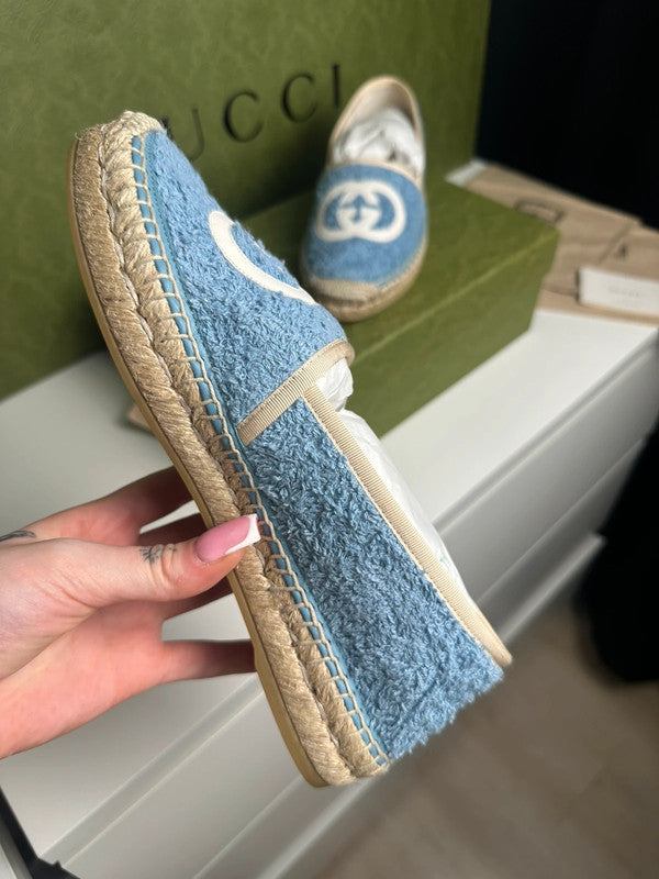 Gucci Espadrilles Tissu Éponge Bleu Logo GG T.38 — Neuves