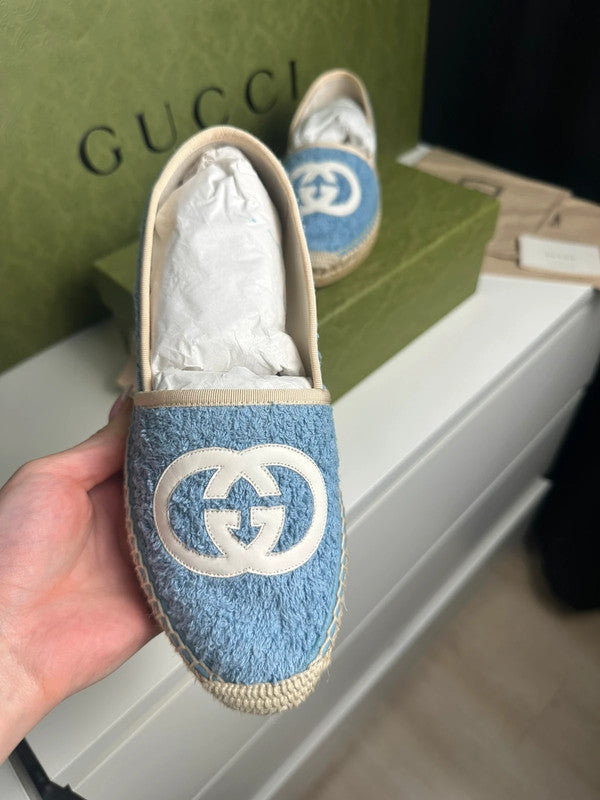 Gucci Espadrilles Tissu Éponge Bleu Logo GG T.38 — Neuves