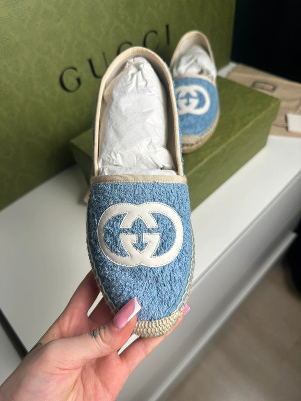 Gucci Espadrilles Tissu Éponge Bleu Logo GG T.38 — Neuves