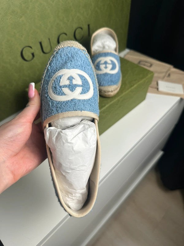 Gucci Espadrilles Tissu Éponge Bleu Logo GG T.38 — Neuves