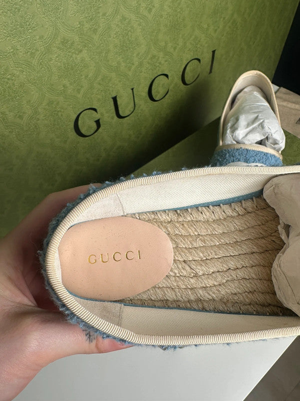 Gucci Espadrilles Tissu Éponge Bleu Logo GG T.38 — Neuves