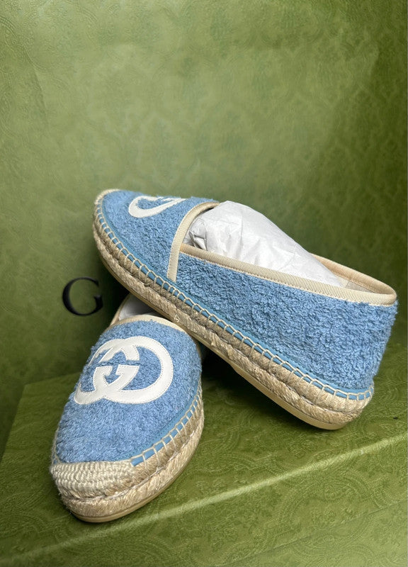 Gucci Espadrilles Tissu Éponge Bleu Logo GG T.38 — Neuves