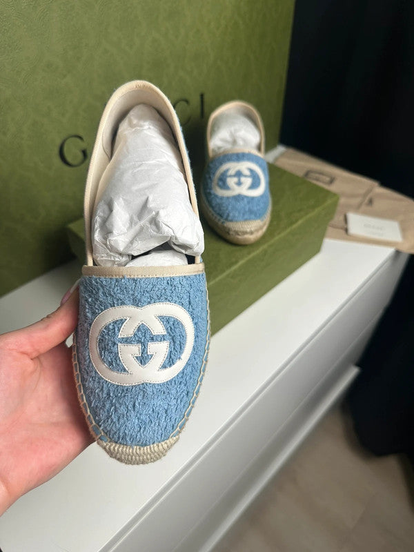Gucci Espadrilles Tissu Éponge Bleu Logo GG T.38 — Neuves