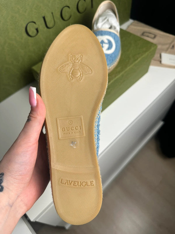Gucci Espadrilles Tissu Éponge Bleu Logo GG T.38 — Neuves