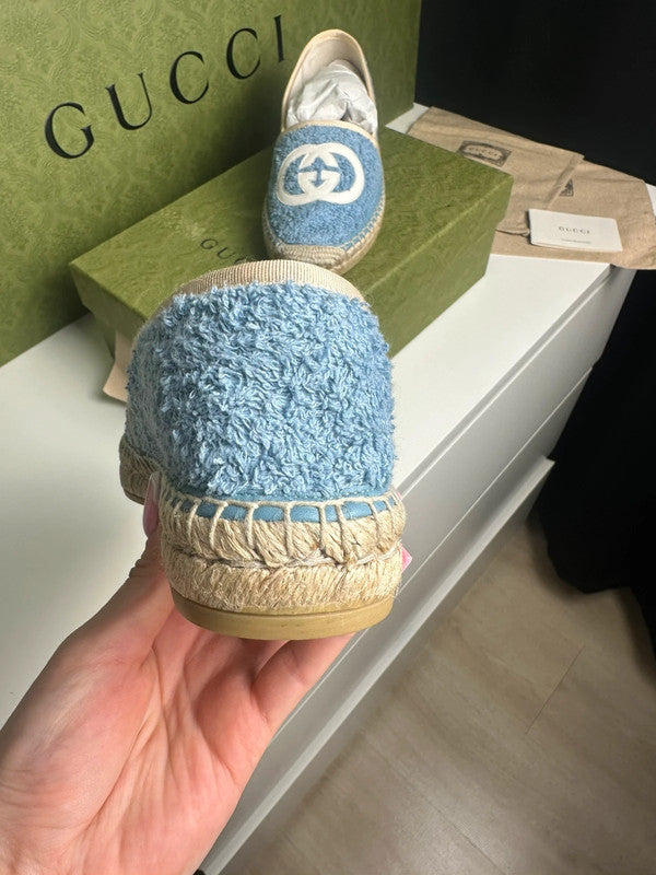 Gucci Espadrilles Tissu Éponge Bleu Logo GG T.38 — Neuves