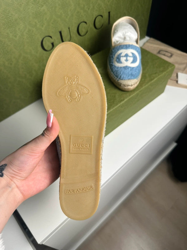 Gucci Espadrilles Tissu Éponge Bleu Logo GG T.38 — Neuves