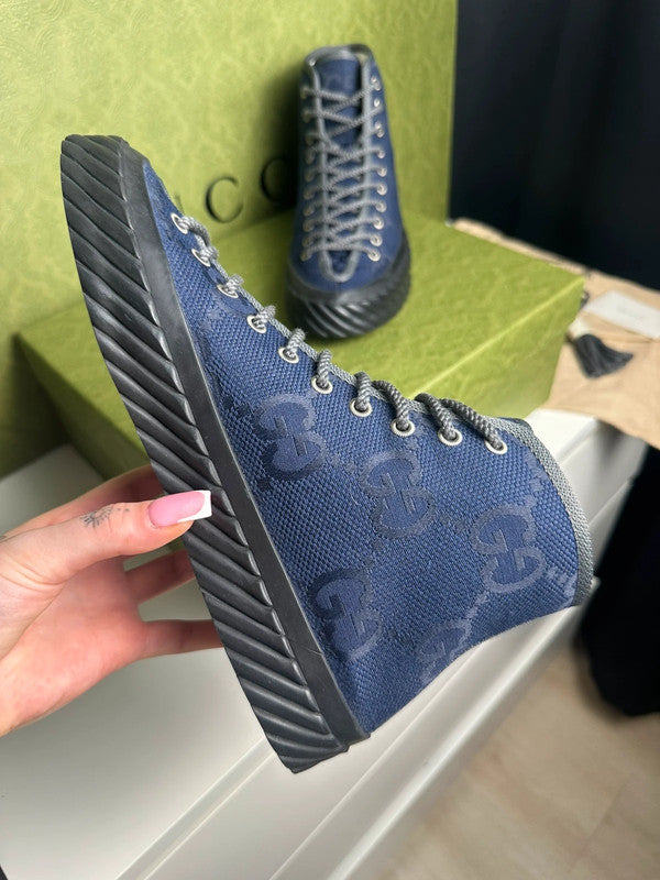Gucci Off The Grid Sneakers Montantes Toile GG Bleu Navy T.41 — Neuves