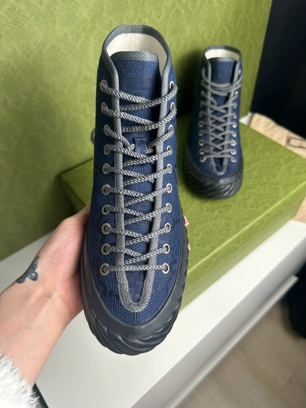 Gucci Off The Grid Sneakers Montantes Toile GG Bleu Navy T.41 — Neuves