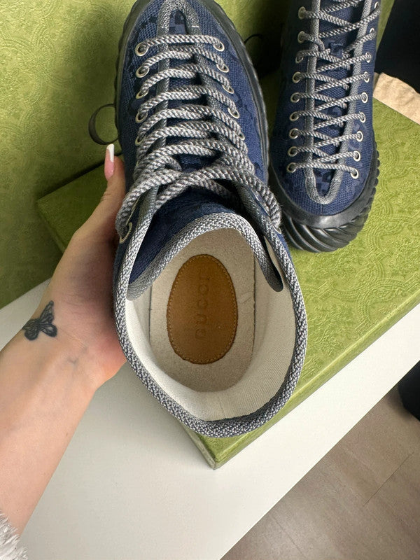Gucci Off The Grid Sneakers Montantes Toile GG Bleu Navy T.41 — Neuves