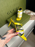 Gucci Sandales à Talons Cuir Jaune Finitions Argentées T.38,5 — Neuves