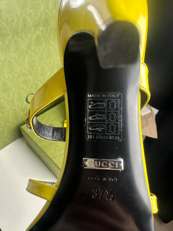 Gucci Sandales à Talons Cuir Jaune Finitions Argentées T.38,5 — Neuves