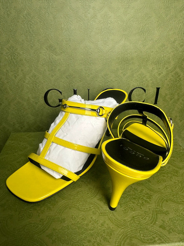Gucci Sandales à Talons Cuir Jaune Finitions Argentées T.38,5 — Neuves