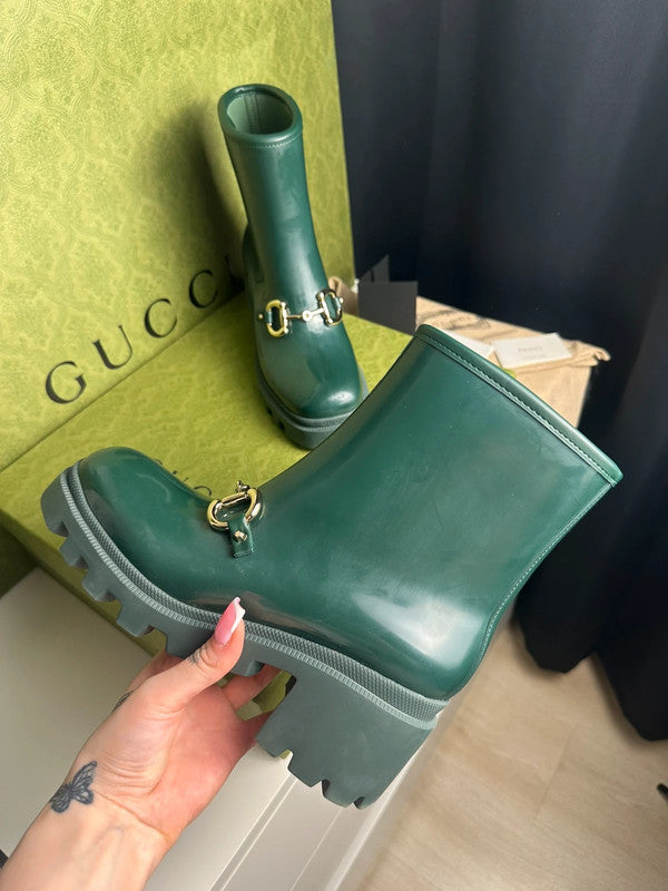 Gucci Bottes Horsebit Caoutchouc Vert Foncé T.38 — Neuves