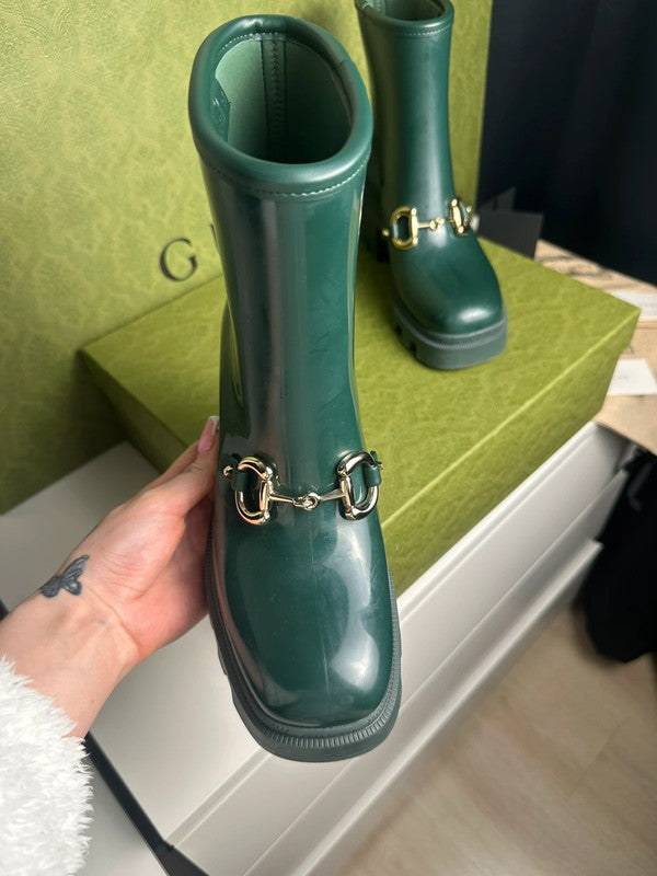 Gucci Bottes Horsebit Caoutchouc Vert Foncé T.38 — Neuves