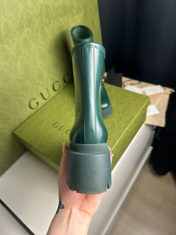 Gucci Bottes Horsebit Caoutchouc Vert Foncé T.38 — Neuves