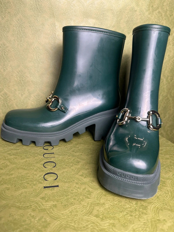 Gucci Bottes Horsebit Caoutchouc Vert Foncé T.38 — Neuves