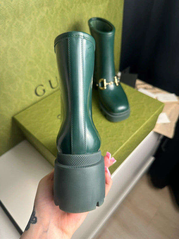 Gucci Bottes Horsebit Caoutchouc Vert Foncé T.38 — Neuves