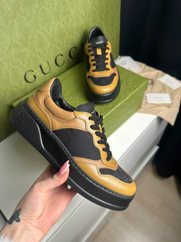Gucci Sneakers Toile GG Supreme Noir & Cuir Camel T.40,5 — Neuves