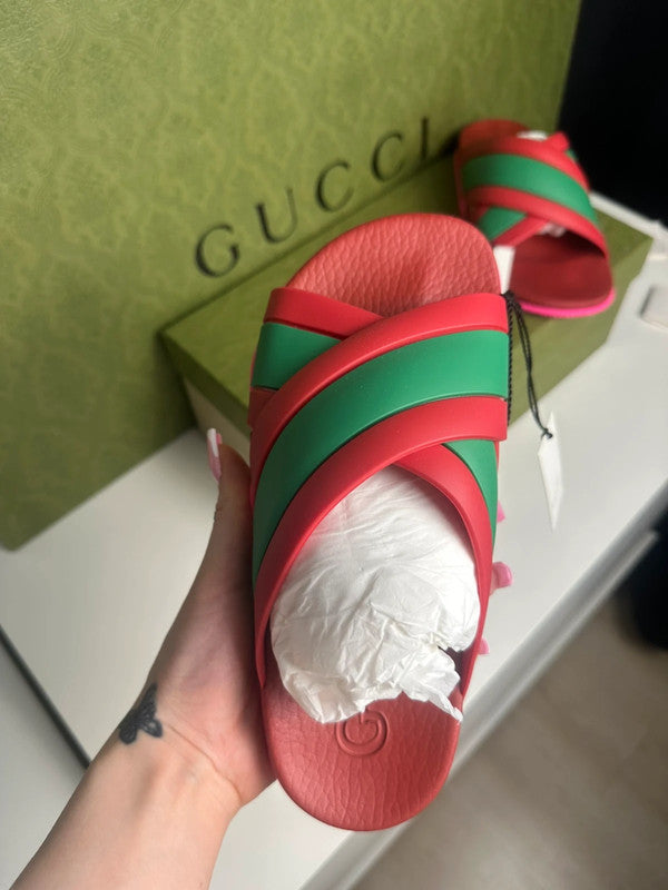 Gucci Slides Brides Croisées Rouge & Vert T.38 — Neuves