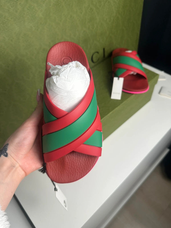 Gucci Slides Brides Croisées Rouge & Vert T.38 — Neuves