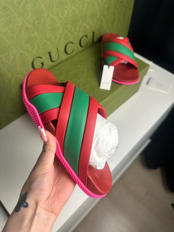 Gucci Slides Brides Croisées Rouge & Vert T.38 — Neuves