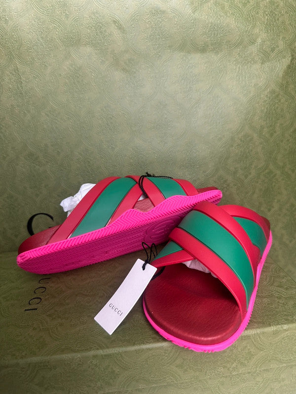 Gucci Slides Brides Croisées Rouge & Vert T.38 — Neuves