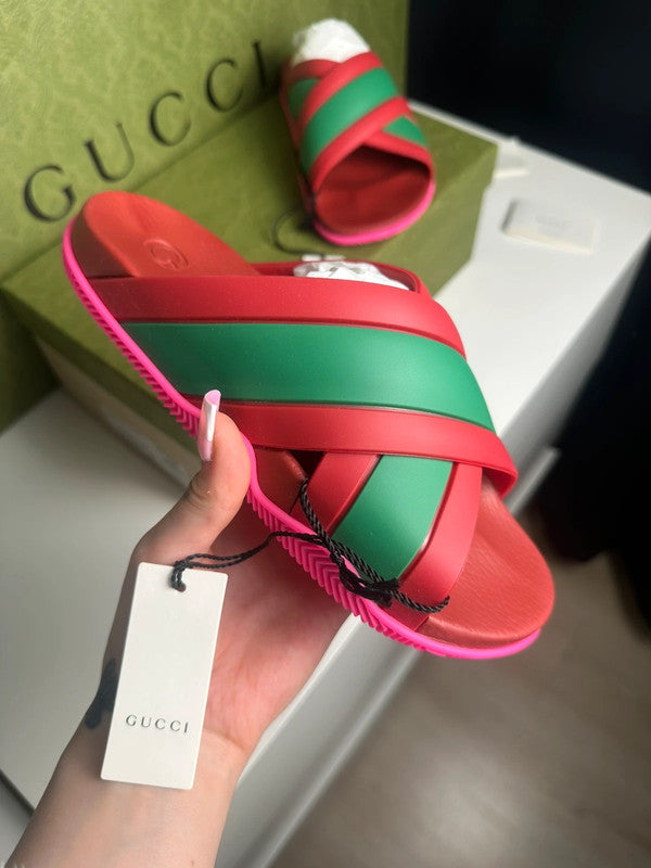 Gucci Slides Brides Croisées Rouge & Vert T.38 — Neuves