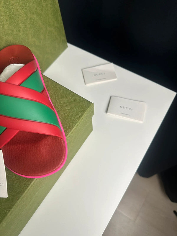 Gucci Slides Brides Croisées Rouge & Vert T.38 — Neuves