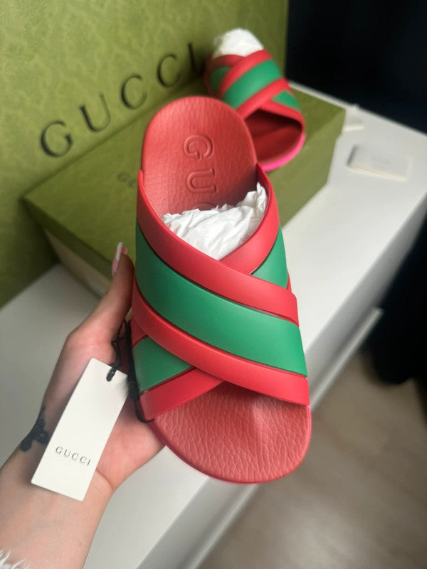 Gucci Slides Brides Croisées Rouge & Vert T.38 — Neuves