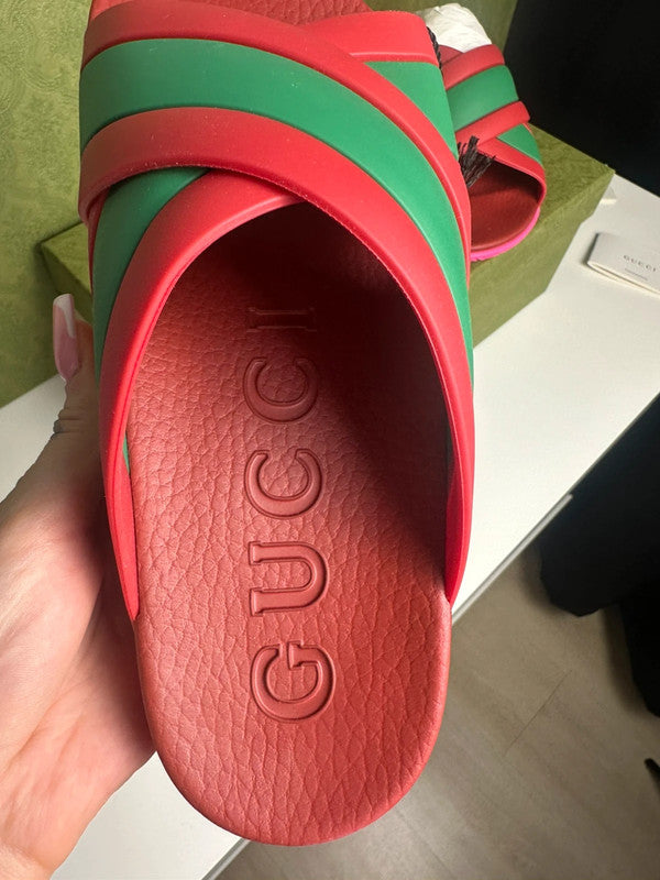 Gucci Slides Brides Croisées Rouge & Vert T.38 — Neuves