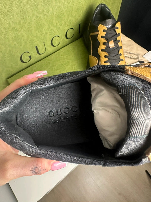 Gucci Rhyton Sneakers Toile GG Supreme Noir & Cuir Camel T.43,5 — Très Bon État
