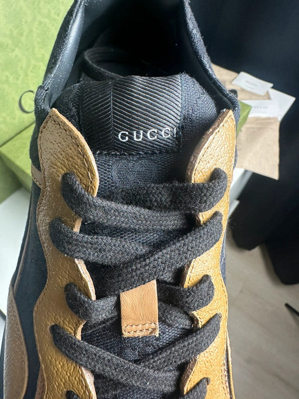 Gucci Rhyton Sneakers Toile GG Supreme Noir & Cuir Camel T.43,5 — Très Bon État