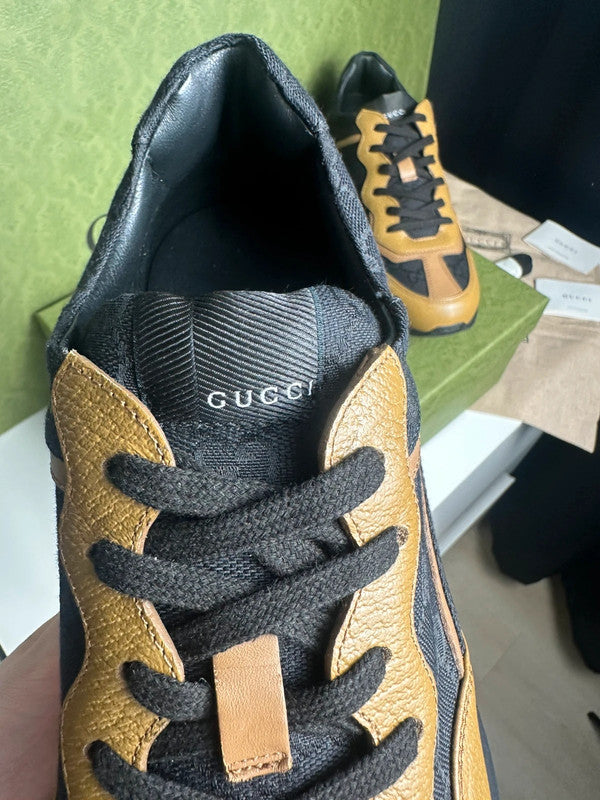Gucci Rhyton Sneakers Toile GG Supreme Noir & Cuir Camel T.43,5 — Très Bon État