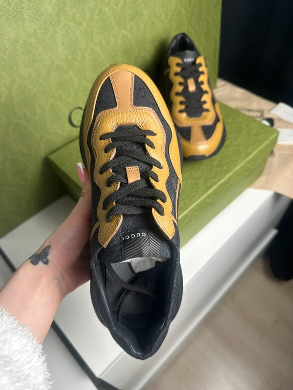 Gucci Rhyton Sneakers Toile GG Supreme Noir & Cuir Camel T.43,5 — Très Bon État