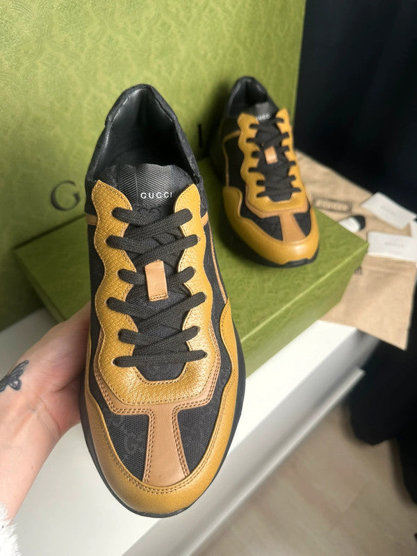 Gucci Rhyton Sneakers Toile GG Supreme Noir & Cuir Camel T.43,5 — Très Bon État