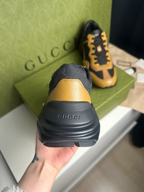 Gucci Rhyton Sneakers Toile GG Supreme Noir & Cuir Camel T.43,5 — Très Bon État