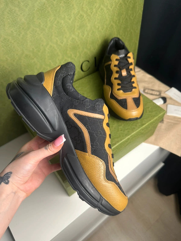 Gucci Rhyton Sneakers Toile GG Supreme Noir & Cuir Camel T.43,5 — Très Bon État