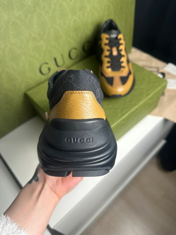 Gucci Rhyton Sneakers Toile GG Supreme Noir & Cuir Camel T.43,5 — Très Bon État