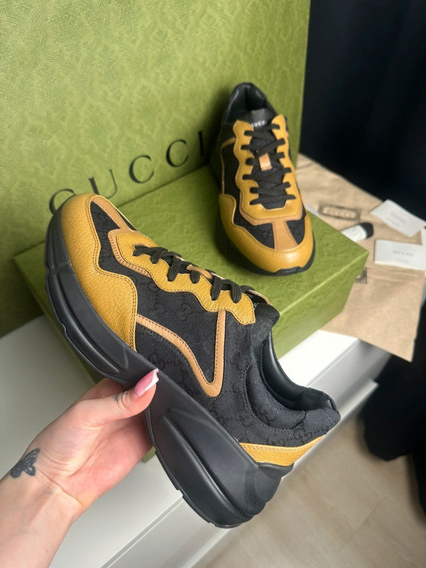 Gucci Rhyton Sneakers Toile GG Supreme Noir & Cuir Camel T.43,5 — Très Bon État