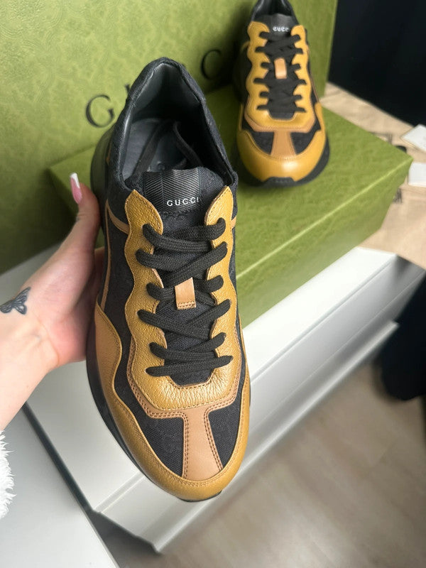 Gucci Rhyton Sneakers Toile GG Supreme Noir & Cuir Camel T.43,5 — Très Bon État
