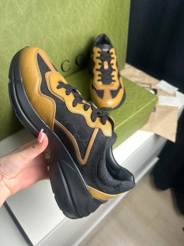 Gucci Rhyton Sneakers Toile GG Supreme Noir & Cuir Camel T.43,5 — Très Bon État