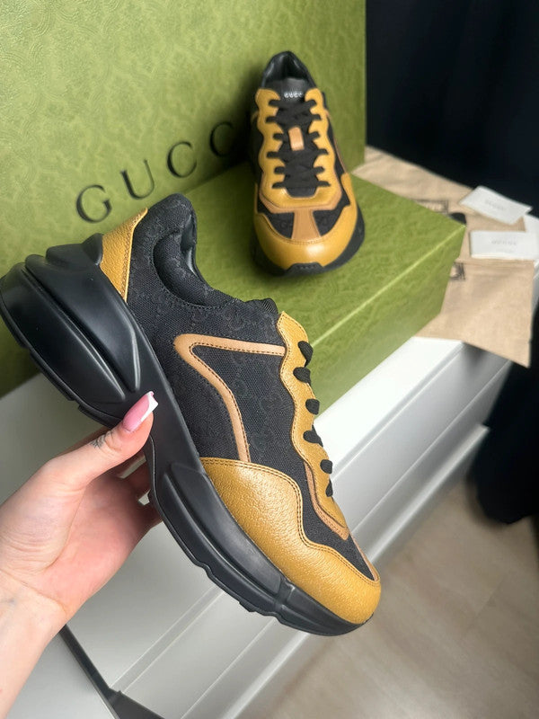 Gucci Rhyton Sneakers Toile GG Supreme Noir & Cuir Camel T.43,5 — Très Bon État
