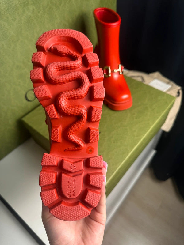Gucci Bottes Horsebit Caoutchouc Rouge T.37 — Neuves
