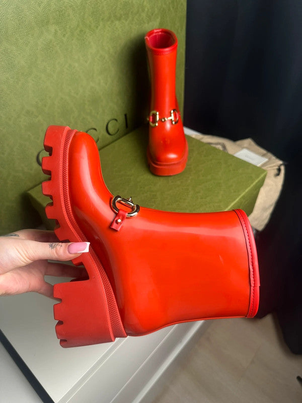 Gucci Bottes Horsebit Caoutchouc Rouge T.37 — Neuves