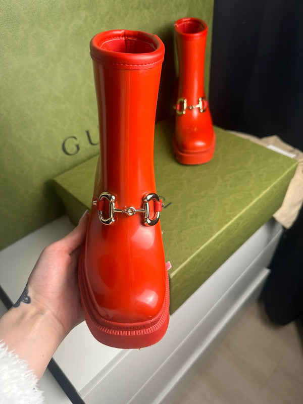 Gucci Bottes Horsebit Caoutchouc Rouge T.37 — Neuves