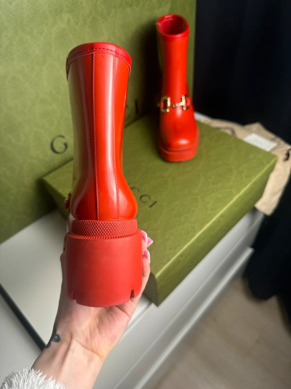 Gucci Bottes Horsebit Caoutchouc Rouge T.37 — Neuves