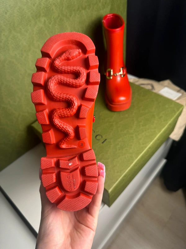 Gucci Bottes Horsebit Caoutchouc Rouge T.37 — Neuves